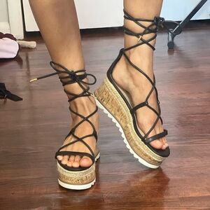 Black Strappy Wedge Sandals